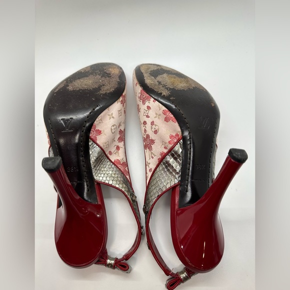LOUIS VUITTON Satin Cherry Blossom Monogram Sandal Shoes Size 38.5 UK or 8.5 US - Picture 8 of 12